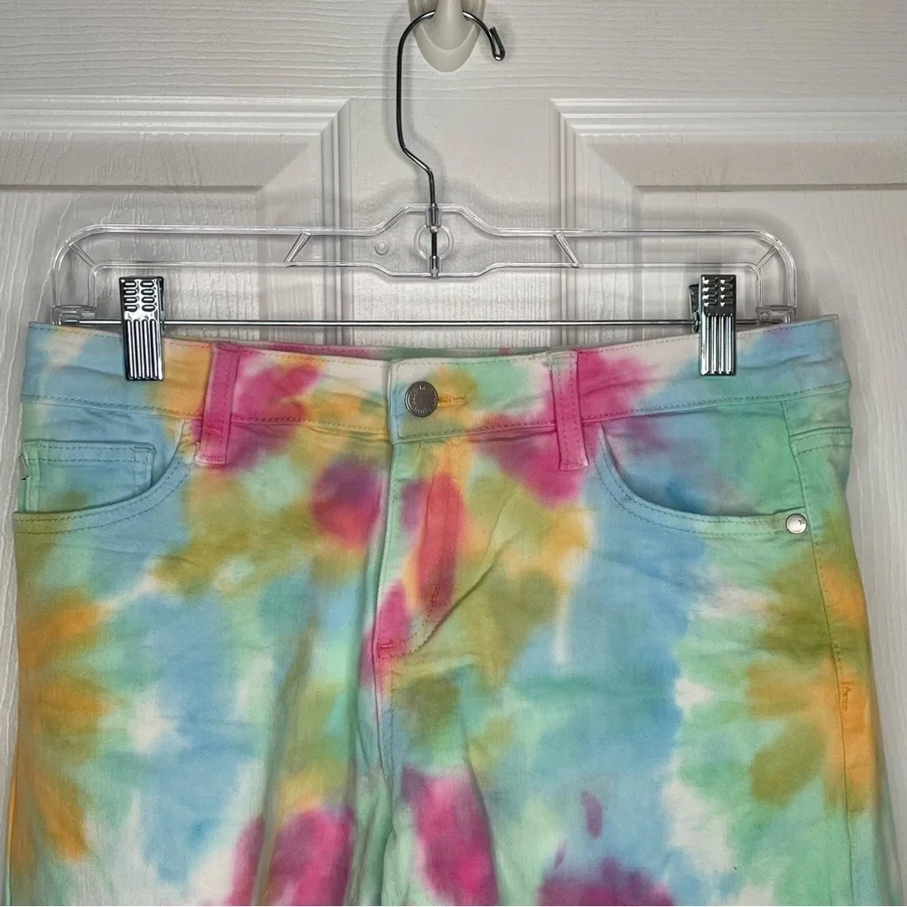 Judy Blue Mid Rise Tie Dye Cut Off Shorts Hippie Stretch Boho Y2K in Rainbow M - Picture 3 of 12